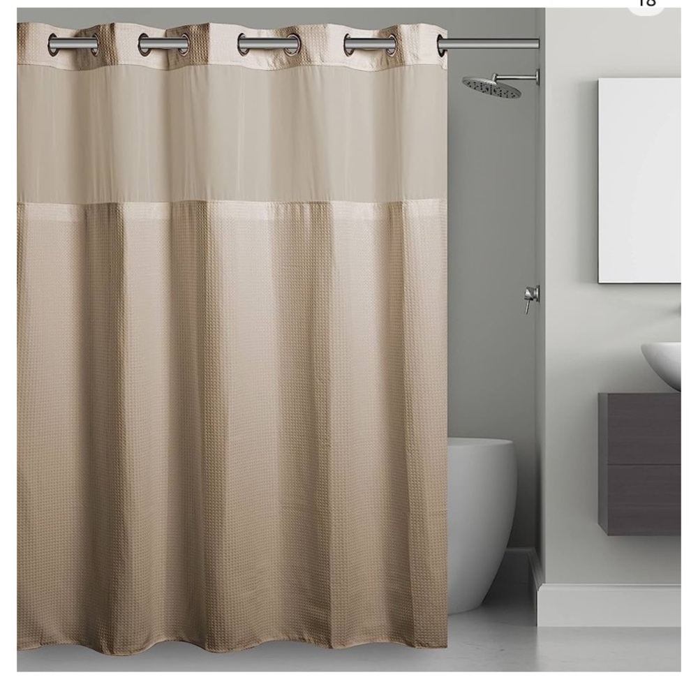 Hookless Waffle Fabric Shower Curtain, Machine Wash, 72" x 86" Taupe